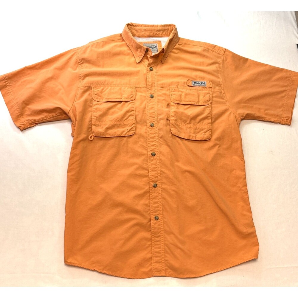 Bimini Bay Bright Orange Fishing Button Down Short Sleeve Shirt Mens Size Large
